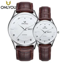 ONLYOU Couple Watches For Lovers gift Luxury Brand Quartz Wrist Watches Diamond Calendar Waterproof Men Women leather Band Watch