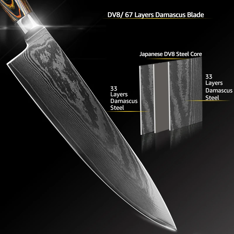 Damascus Knives DV8 67 Layer Chef Knife Japanese Kitchen Knife Damascus Stainless Steel Knives Ultra Sharp Micarta Handle Damascus Knives DV8 67 Layer Chef Knife Japanese Kitchen Knife Damascus Stainless Steel Knives Ultra Sharp Micarta Handle