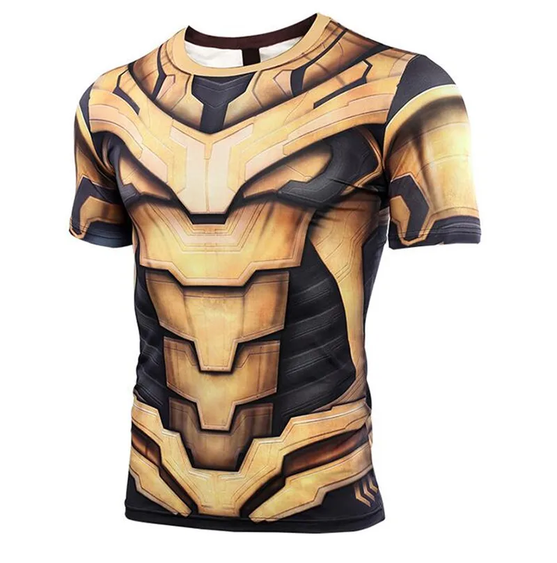 Short Sleeve Фильм Марвел Капитан Мстители 4 Америка танос Броня костюмы для косплея быстросохнущие лосины футболка с длинными рукавами модный человек - Цвет: Short Sleeve