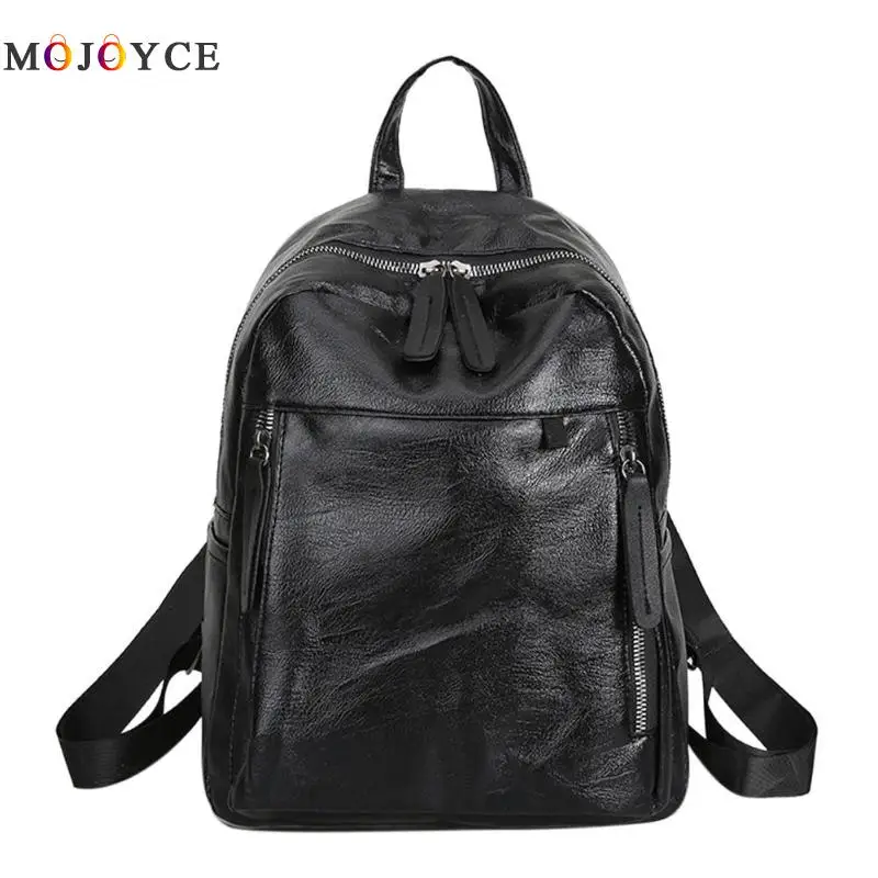 

Zipper Casual PU Leather Backpack Fashion Solid School Bags For Teenager Girls Large Capacity Casual Women Black Backpacks