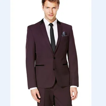 

New Groomsmen Notch Lapel Groom Tuxedos Burgundy/Wine Men Suits 2020 Wedding party Best men suit (Jacket+Pants+Tie+Hankerchief)