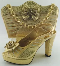 Gold Shoes And Bag To Match Italian African Shoes And Bag Set for Party Italian Matching Shoe And Bag Set Wedding Shoes ME6603
