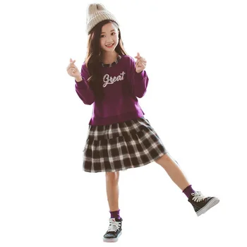 

Children's Sets girls clothes set girl casual clothes set 110-160cm cotton fashion plaid girls dress sets girl fashion dress set