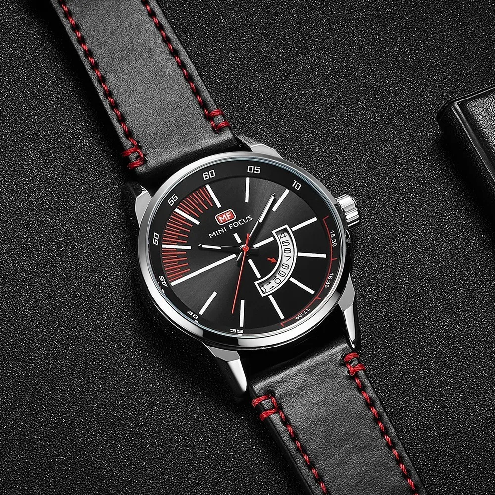 MINI FOCUS Fashion Cool Blue Luxury Brand Wristwatch Mens Watches Quartz Leather Watch Men Clock Male Calendar Date Gift To Man
