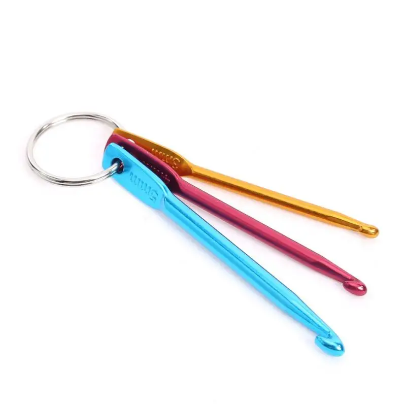 

3pcs Aluminum Knit Needle Crochet Hook Needle Colorful Key Chain Ring DIY Apparel Sewing Tools Accessories Hot Selling