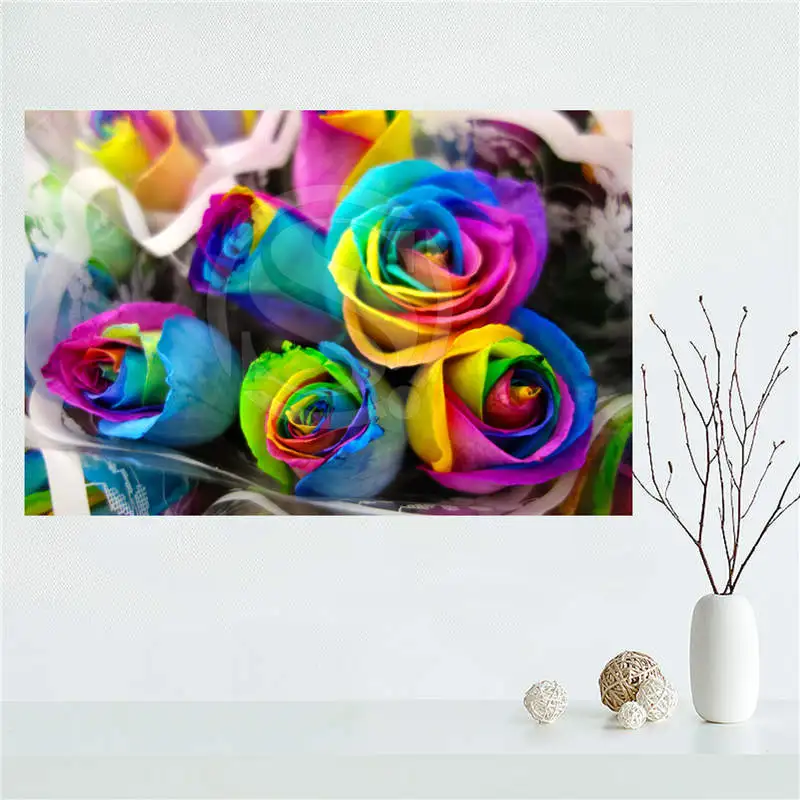 Yjw523 L26 Kustom Rainbow Rose Bunga Kain Cetak Diy Kain Kanvas