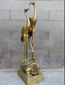 

ymying 1015++++++chinese Classic Feng Shui brass copper two Crane Station basaltic statues