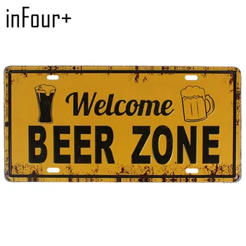

[inFour+]Welcome Beer Zone Plate Metal Plate Car Number Tin Sign Bar Pub Cafe Home Decor Metal Sign Garage Painting Plaques Sign