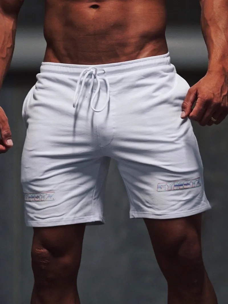 Новые мужские спортивные хлопковые шорты для фитнеса, повседневные модные шорты для кроссфита, мужские шорты для бега, бодибилдинга, тренировок, пляжные тренировочные брюки - Цвет: White