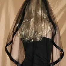 Черная вуаль для вечерней вечеринки, однослойная женская свадебная вуаль с черной лентой, Schleier Schwarz,, BV-004