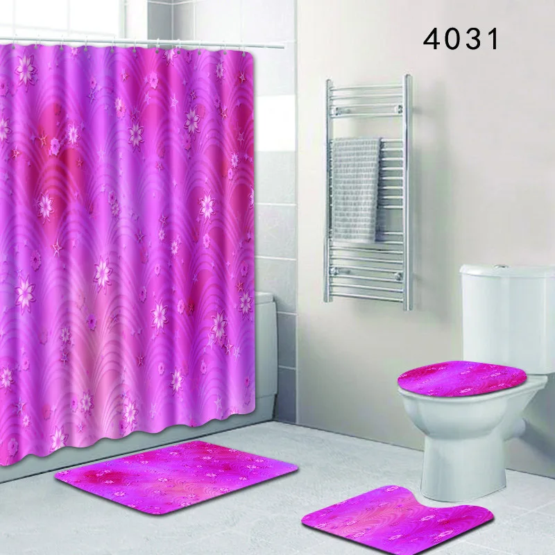4 комплекта ковров и ковров для ванной комнаты занавески для душа и сиденья для унитаза занавески для ванной комнаты Нескользящие Цветочные ковровые покрытия для ванной комнаты - Цвет: 4031