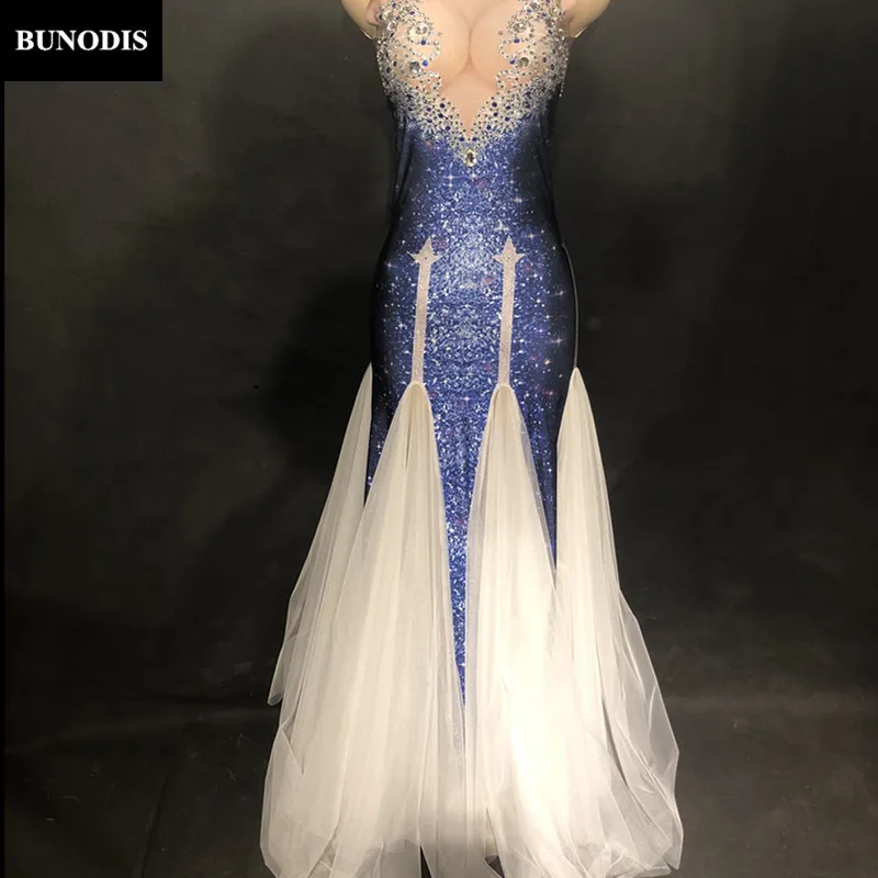 Porter Sans Net Cristaux Violet Vêtu Diamant Fil Parti Jupe Manches Sexy Étoiles Stage Longue Femmes Discothèque Bu389 Mousseux Blanc xYnqwUHO