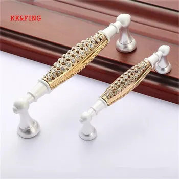 

KK&FING Luxury Cabinet Door Handles With Diamond Zinc Alloy Handle Cabinet Drawer Knobs European Wardrobe Furniture Pulls