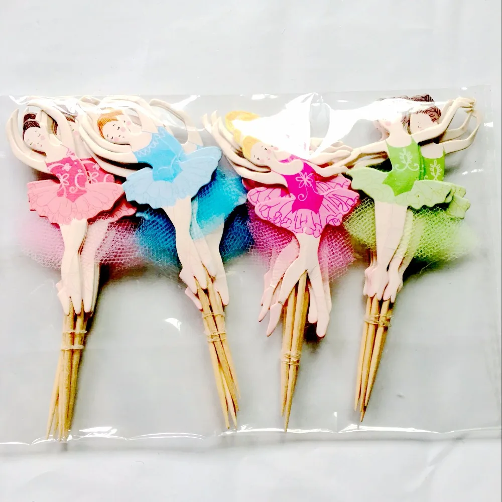 24pcs ballet girl theme party supplies cartoon cupcake toppers pick kid birthday party decorations cake baking shop accessories