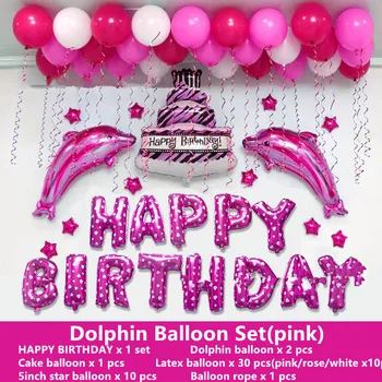 

56pcs Birthday Party Dolphin Foil Balloons Blue Pink Cake Helium Mylar Globos Fish Summer Party Decor Supplies Children's Gifts