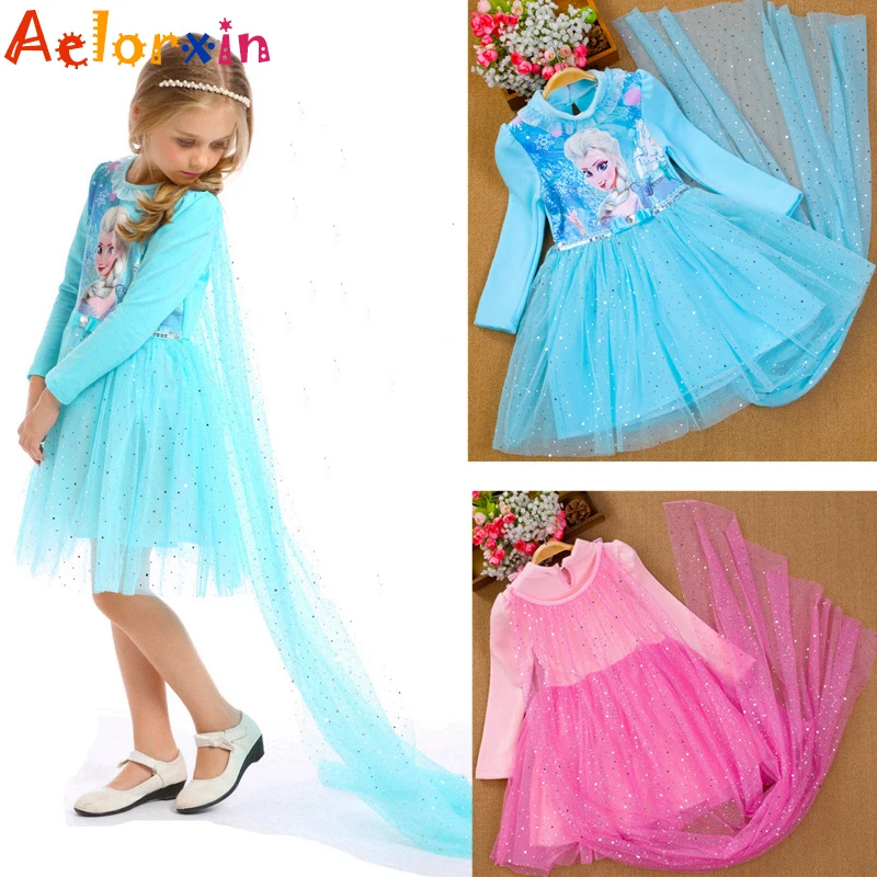 Winter Children Clothing Girl Dresses Anna Elsa Princess Dress for