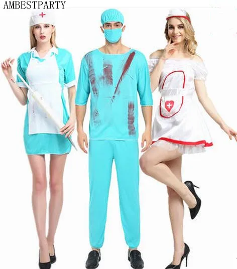 

Hot 2017 Halloween Bloody Doctor Costumes Horror Killer Character Performance cosplay Doctor Costumes Nurse Dress AMBESTPARTY