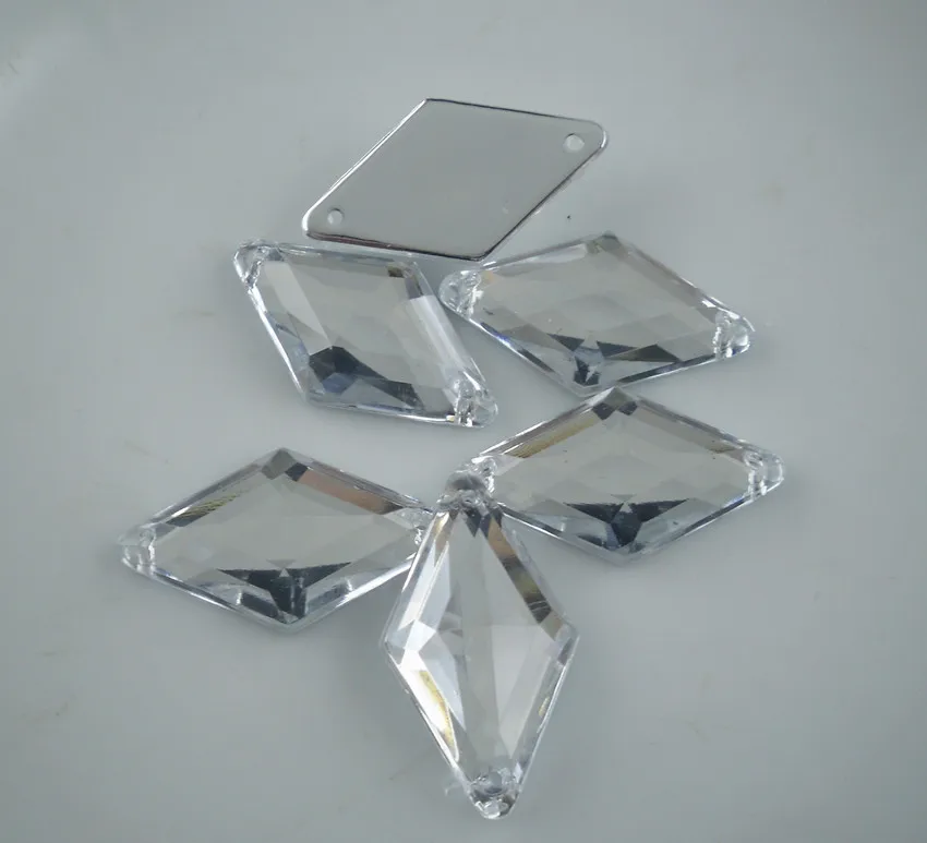 Diy Both ends hole steeple faceted rhombus Acrylic resin Crystal silver flat back Rhinestone clothing applique sew 50pcs L W | Дом и сад