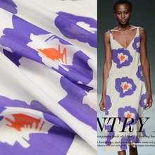 60% шелк и 40% хлопчатобумажной ткани модные синие и Orange с цветочным рисунком 10 Momme 140 см ширина, sct068