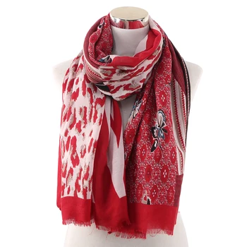 

Winfox Red Flower Striped Long Wraps Shawl Female Scarf Women Soft Stole Scarves