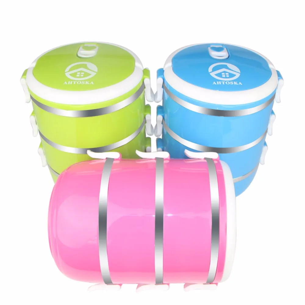 AHTOSKA 3 Layer Blue Green Stainless Steel Portable Bento Lunch Boxes