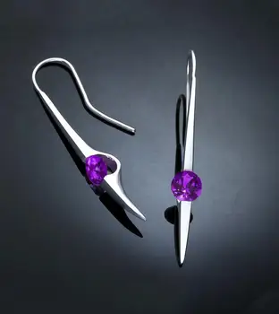 Minimalist Single Zirconia Earrings Charm Purple Green Stone Bar green purple zircon Earrings Wedding Jewelry For Women