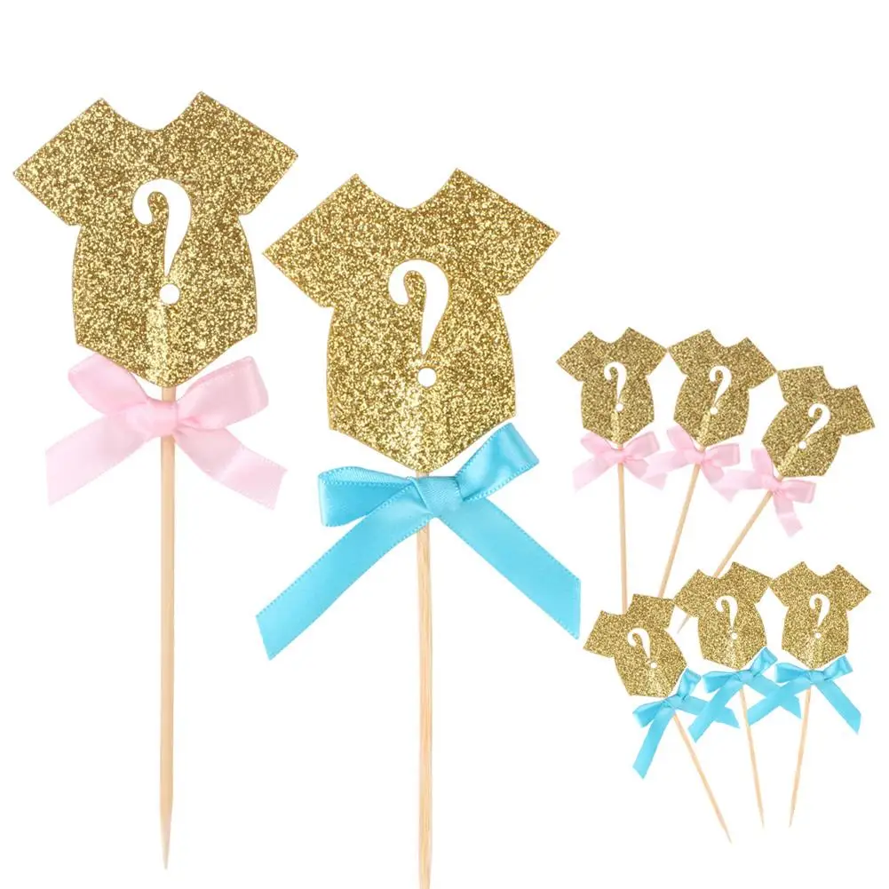 

10Pcs Glitter Paper Gender Reveal Cupcake Topper Clothes Baby Shower Party Birthday Wedding Celebration Cake Food Decor Supplies