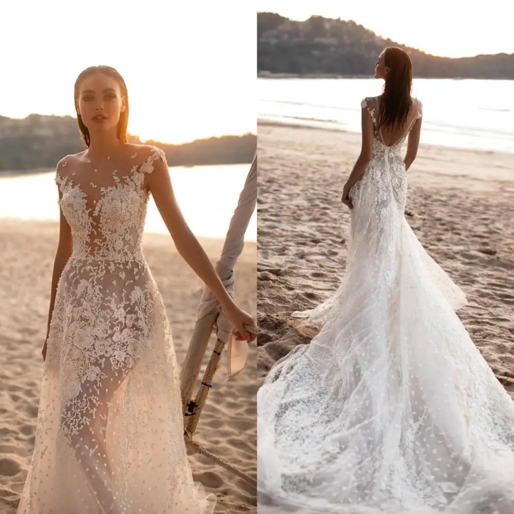sheer cap sleeve wedding dress
