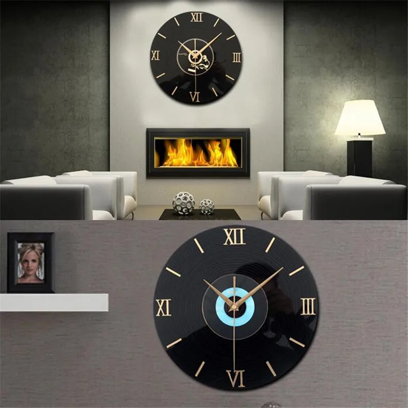 Classic retro nostalgic 3D stereo vinyl CD wall clock metal texture large Roman numerals fashion silent creative watch clock  (5)