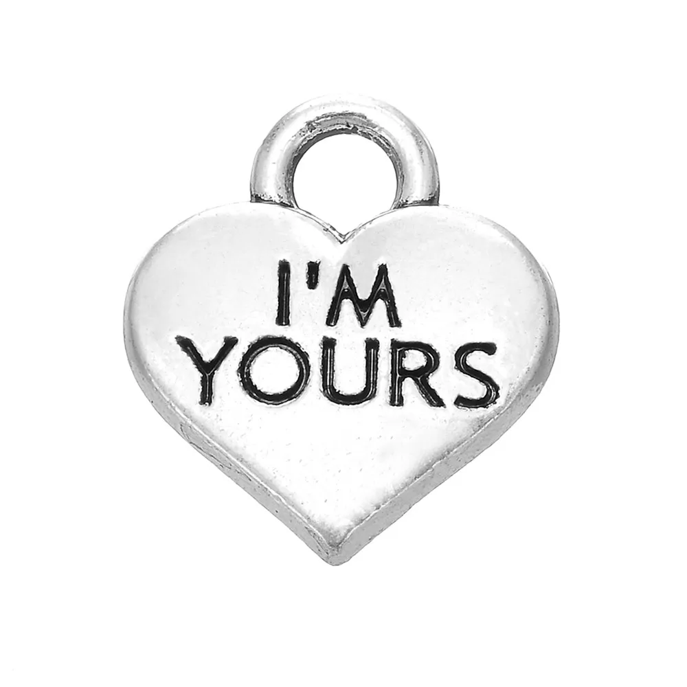 10 шт./лот I'M Yours сердце талисманы для изготовления ювелирных изделий 14,4x16 мм под старину аксессуары покрытые серебром