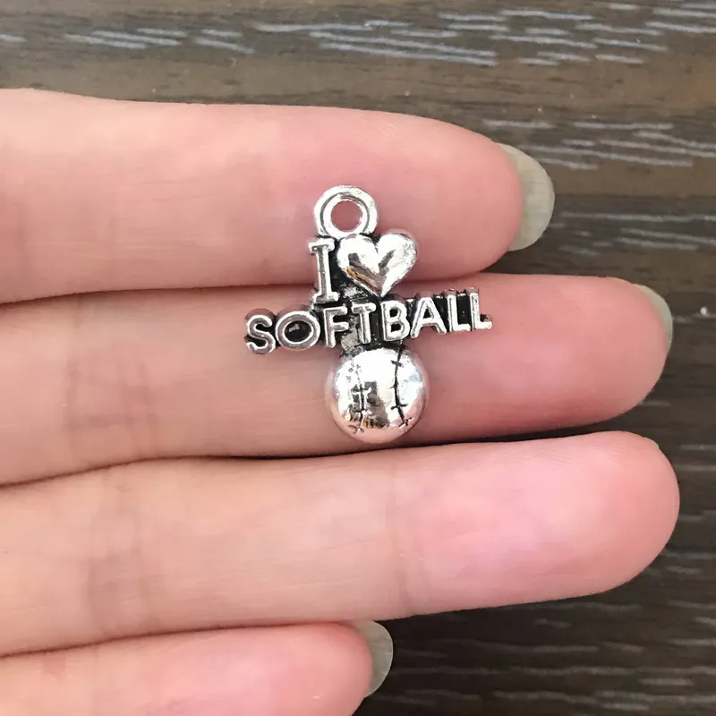 15pcs Diy Sport Charm I Love Softball Charms Zinc Alloy Sports Pendant Charm For Bracelet