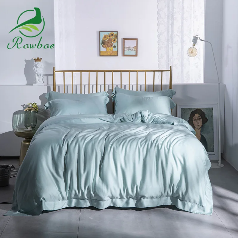 

ROWBOE bedding set luxury solid color wide-side punching 60S Tencel queen comforter sets quilt cover sheet pillowcase 4Pcs