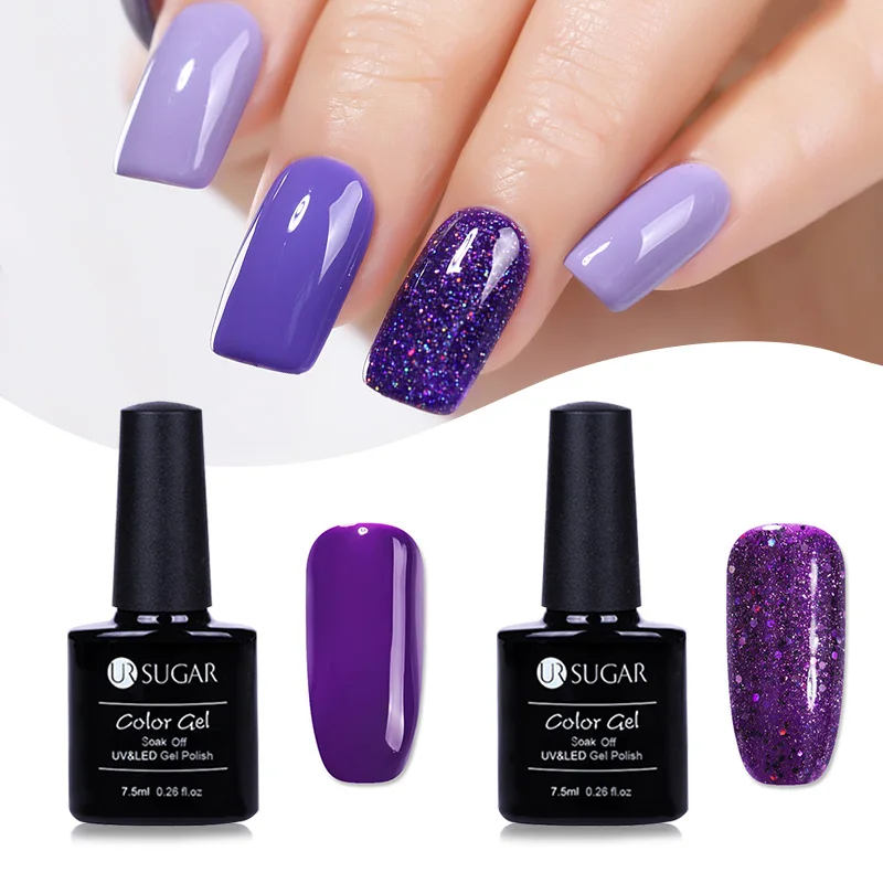 

UR SUGAR 2Pcs Nail Gel Polish Set Purple Color Series UV Gel Polish Manicure Kits Soak Off UV Nail Glue Lavender UV Lacquer