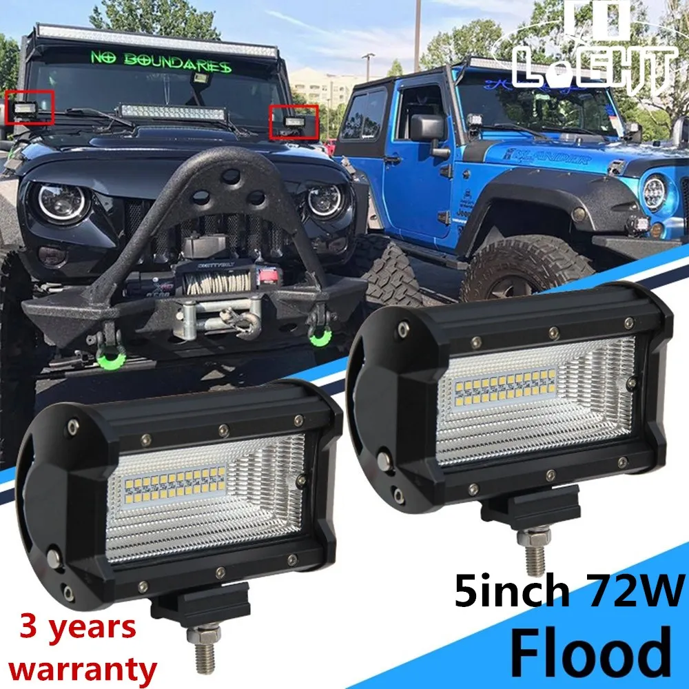 CO LIGHT 5 Inch Car Led Work Light 72W 6000K 12V 24V Flood Led Beams Auto