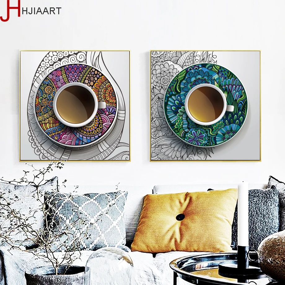 Nordic плакат Творческий Кофе чашка холст стены Книги по искусству Холст отпечатки Стены картинки для Гостиная Украшения для кухни