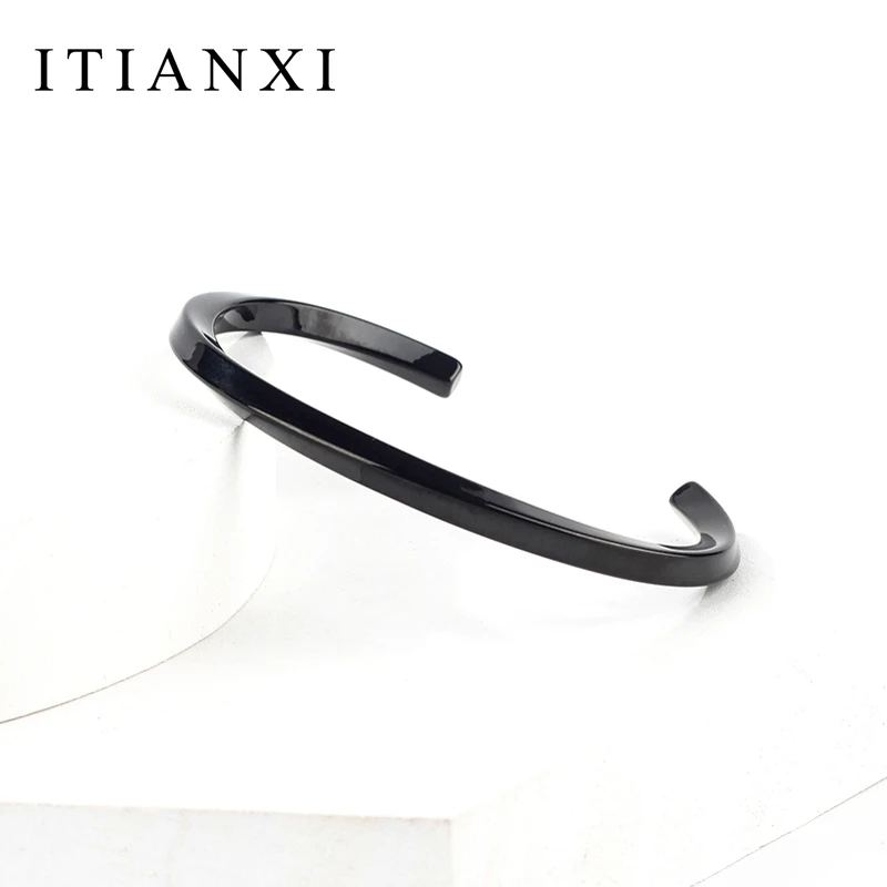 Itianxi 2017 Silver Black Cuff Bangle for Man and Women Quality 316L