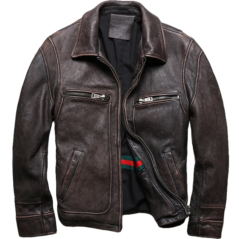 2018 New Men Retro Vintage Brown Genuine Leather Jacket ... (800 x 800 Pixel)