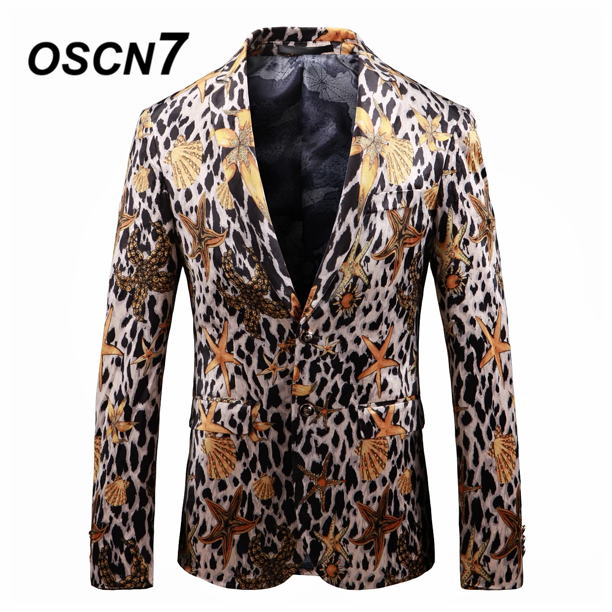 OSCN7 свободное, облегающее Leopard графика Принт блейзер для мужчин 2019 Жених Свадебный блейзер для модные вечерние пиджак 913