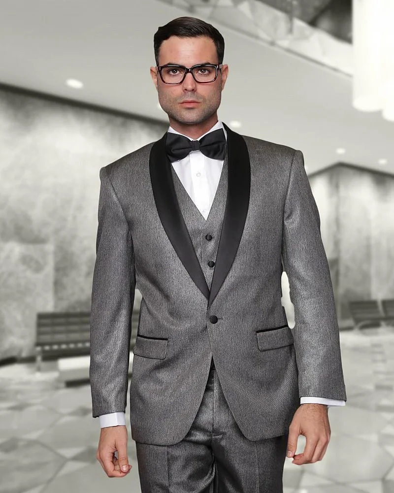 2019 New Arrival Grey Wedding Tuxedos mens suits Cheap Jacket+Pants+Bow Tie+Vest mens tuxedos