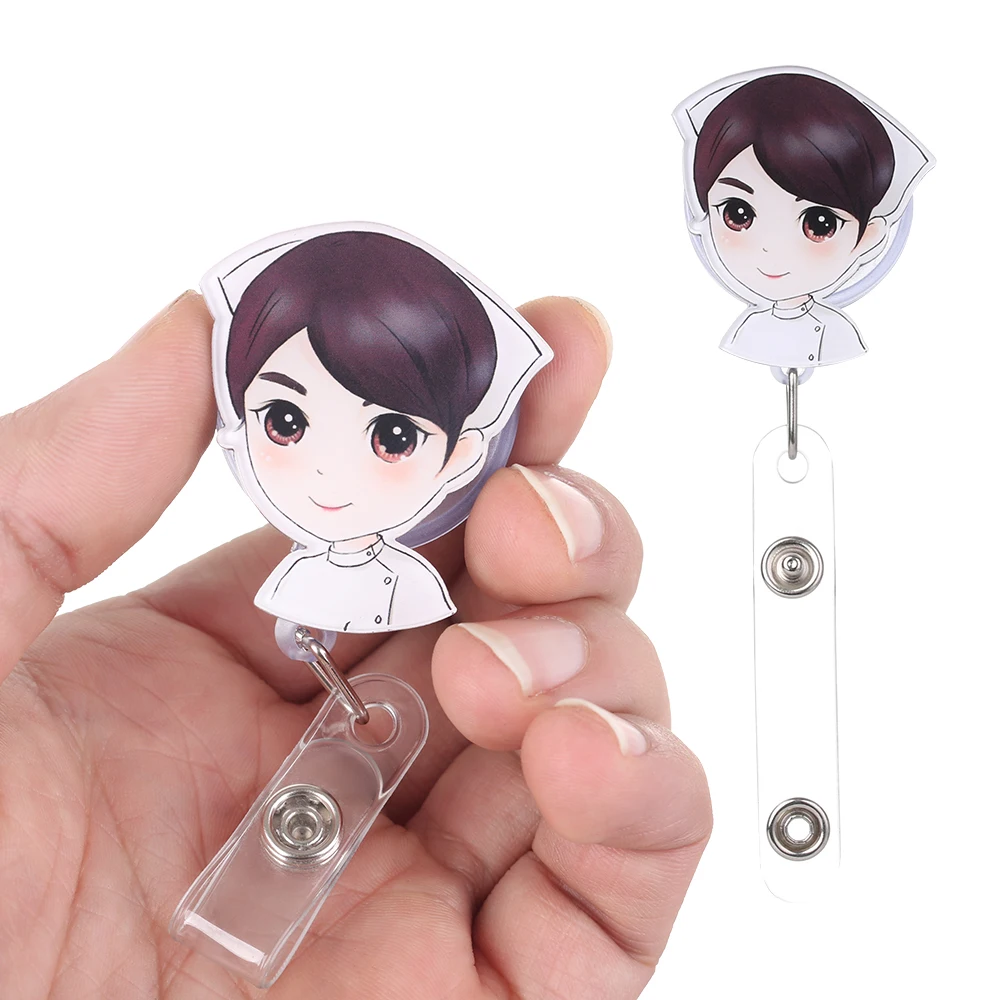 

Retractable Cartoon Mini Badge Reel Student Card Clip Mini Office Holder Nurse Policemen Lanyards ID Name Card Badge Holder