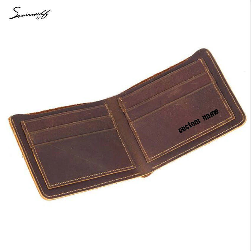 

Custom Engraved Name Gifts Men Wallet Short Simple style Purses Male Card Holders Purse Crazy Horse Cow leather Wallet