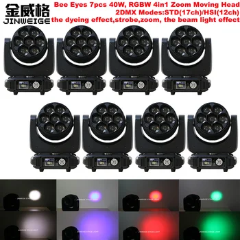 

Free Shipping 8pcs/lot 7x40w Dmx Moving Head Bee Eye Zoom Effect RGBW 4in1 ZOOM Lyre Lighting For Stage