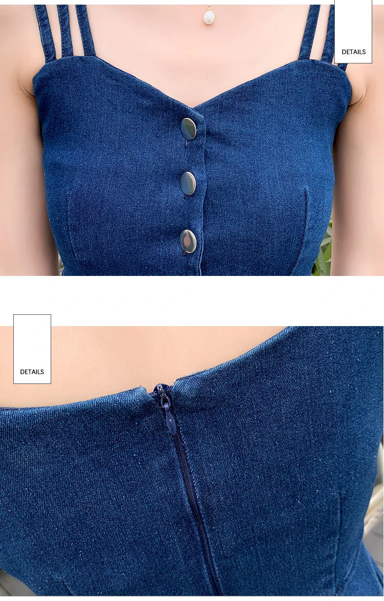 Summer Dress 2019 Women denim dress A line strapless buttons empire dresses robe femme ete sleeveless blue jeans dresses female Summer Dress 2019 Women denim dress A line strapless buttons empire dresses robe femme ete sleeveless blue jeans dresses female