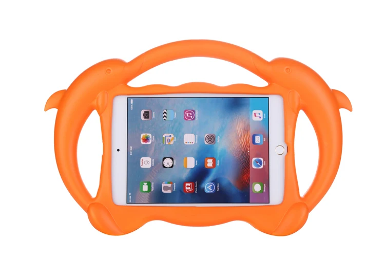 Оранжевый Популярный детский ударопрочный чехол из пеноматериала EVA для Ipad mini 1 2 3/mini 4 7,9 дюймов мультяшный 3D Дельфин кронштейн ручка детская задняя крышка+ ручка - Цвет: Оранжевый