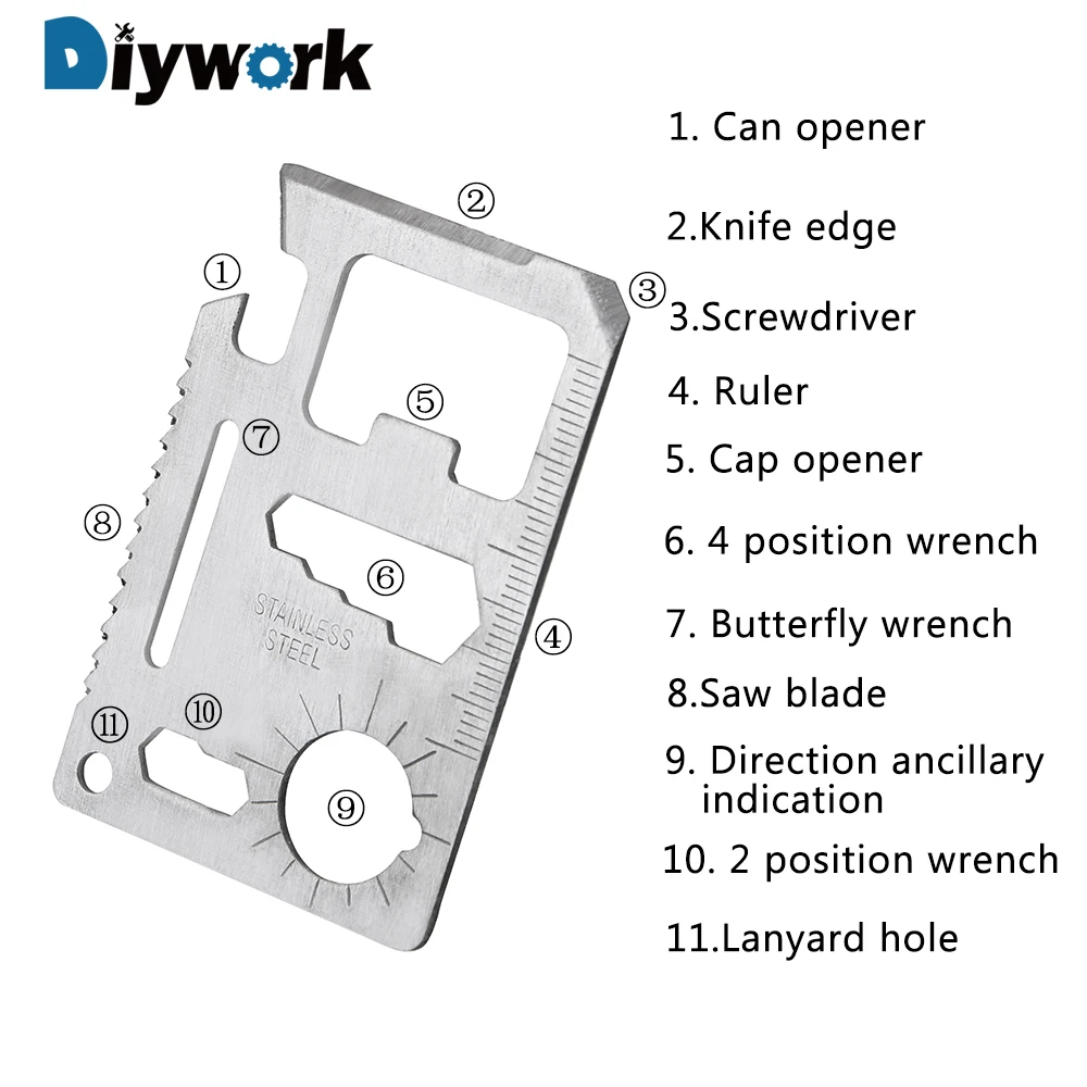 

DIYWORK 1 piece 11 in 1 Multifunction Tool Outdoor Survival Camping Pocket Military Card Knife Multi Tools Hand Tool Set