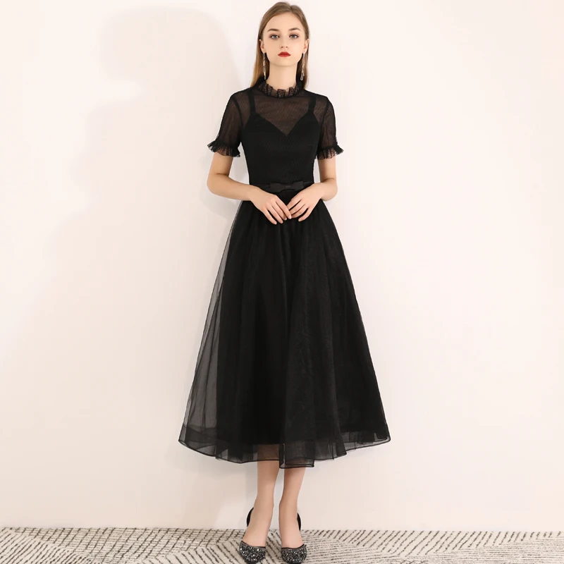 

New arrival black mid calf lady girl women princess bridesmaid banquet party ball dress gown