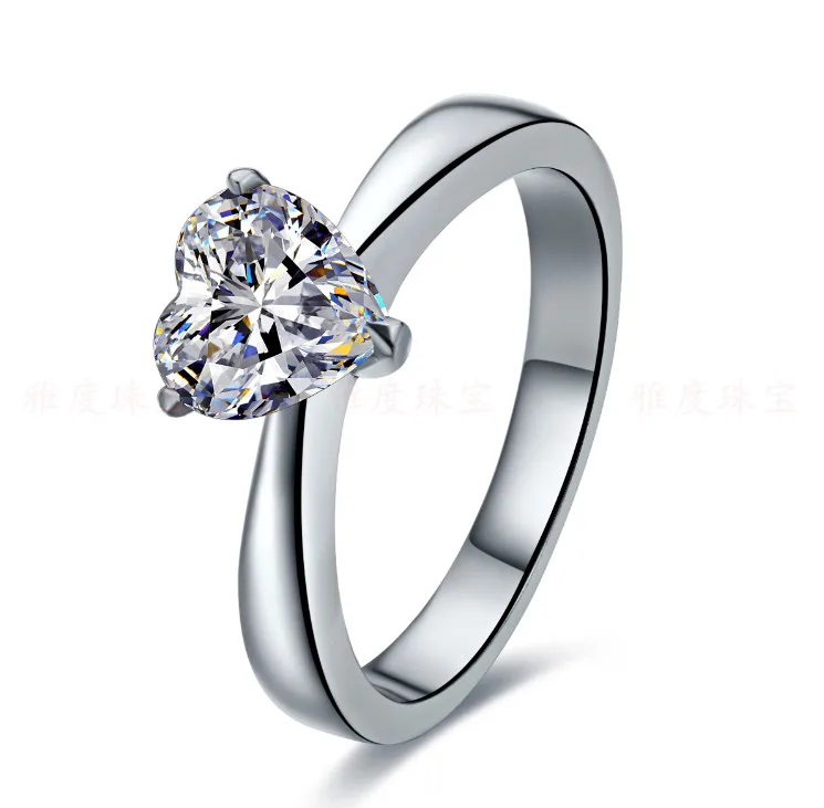 

Lovely 2Ct Heart Shape Solitaire Synthetic Diamonds Rings Solid 925 Sterling Silver Ring White Gold Color Engagement Jewelry