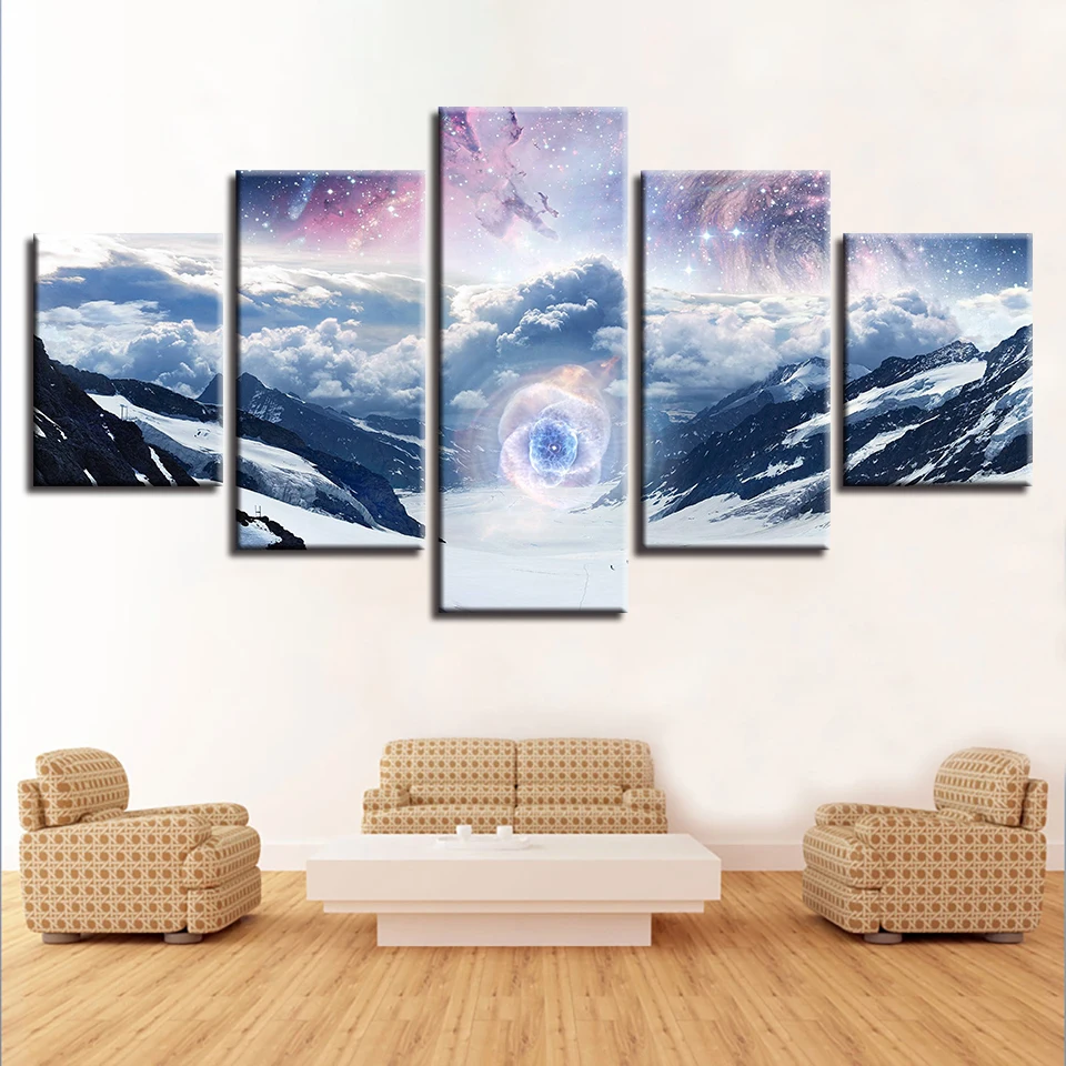 Landscape Sky Cloud Star Mountain River Hot Air balloon 5 Pieces Wall Pictures For Living Room color Painting Art Home Decor 24 | Дом и сад