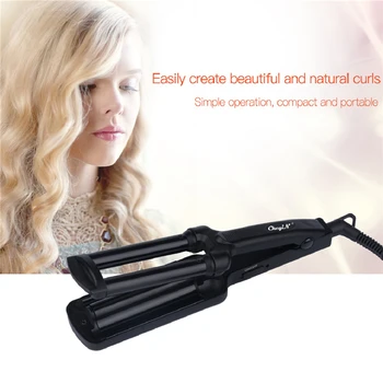 

CkeyiN Portable Mini Deep Wave Upscale Hair Curling Irons Ceramic Triple Barrel Big Wave Curlers Corrugated Hair Curler Black