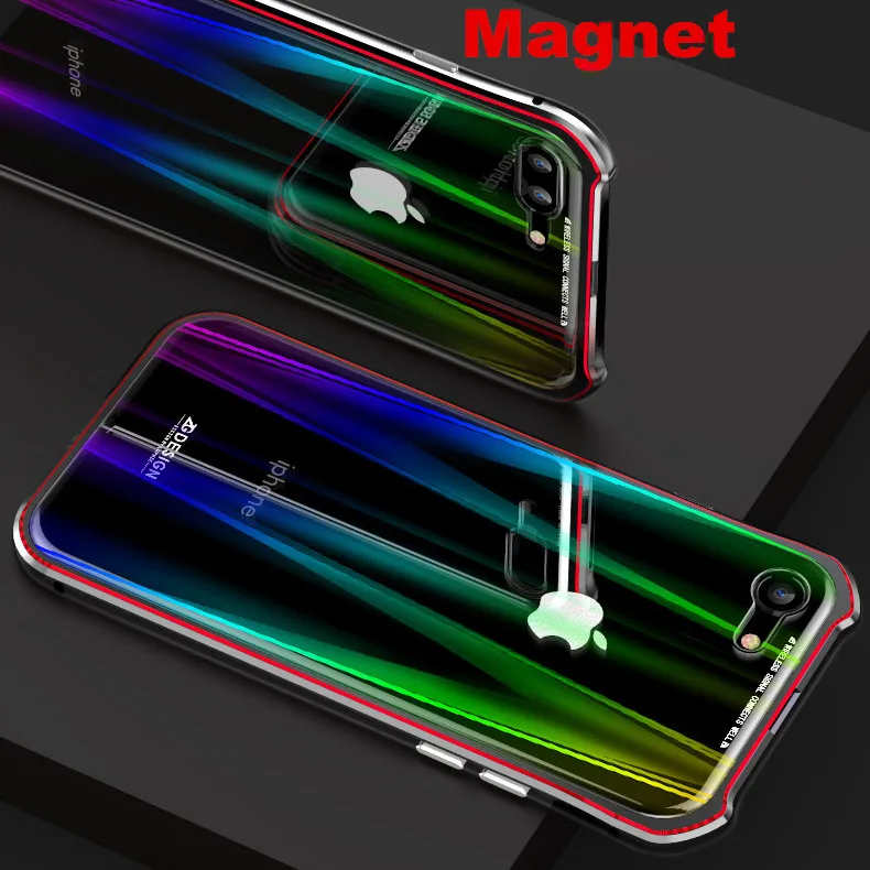Magnetic Adsorption Metal Hard Case for iPhone 8 Plus 7 plus X Back magnet Cover 10 Laser Aluminum Bumper capa |
